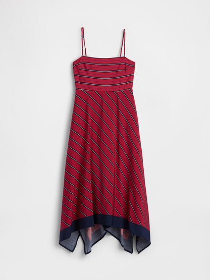 Kırmızı Çizgili Handkerchief Midi Elbise