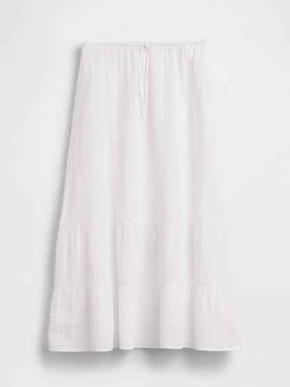 Beyaz Pamuk Gauze Tiered Easy Maxi Etek