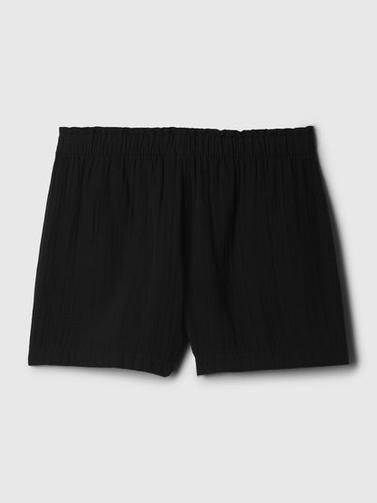 Siyah Crinkle Gauze Pull-on Şort