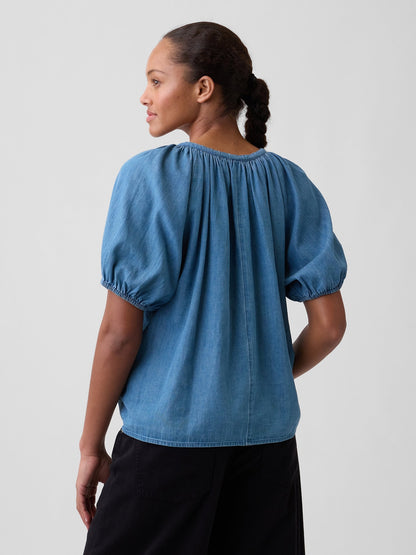 Mavi Oversized Puff Sleeve Üst