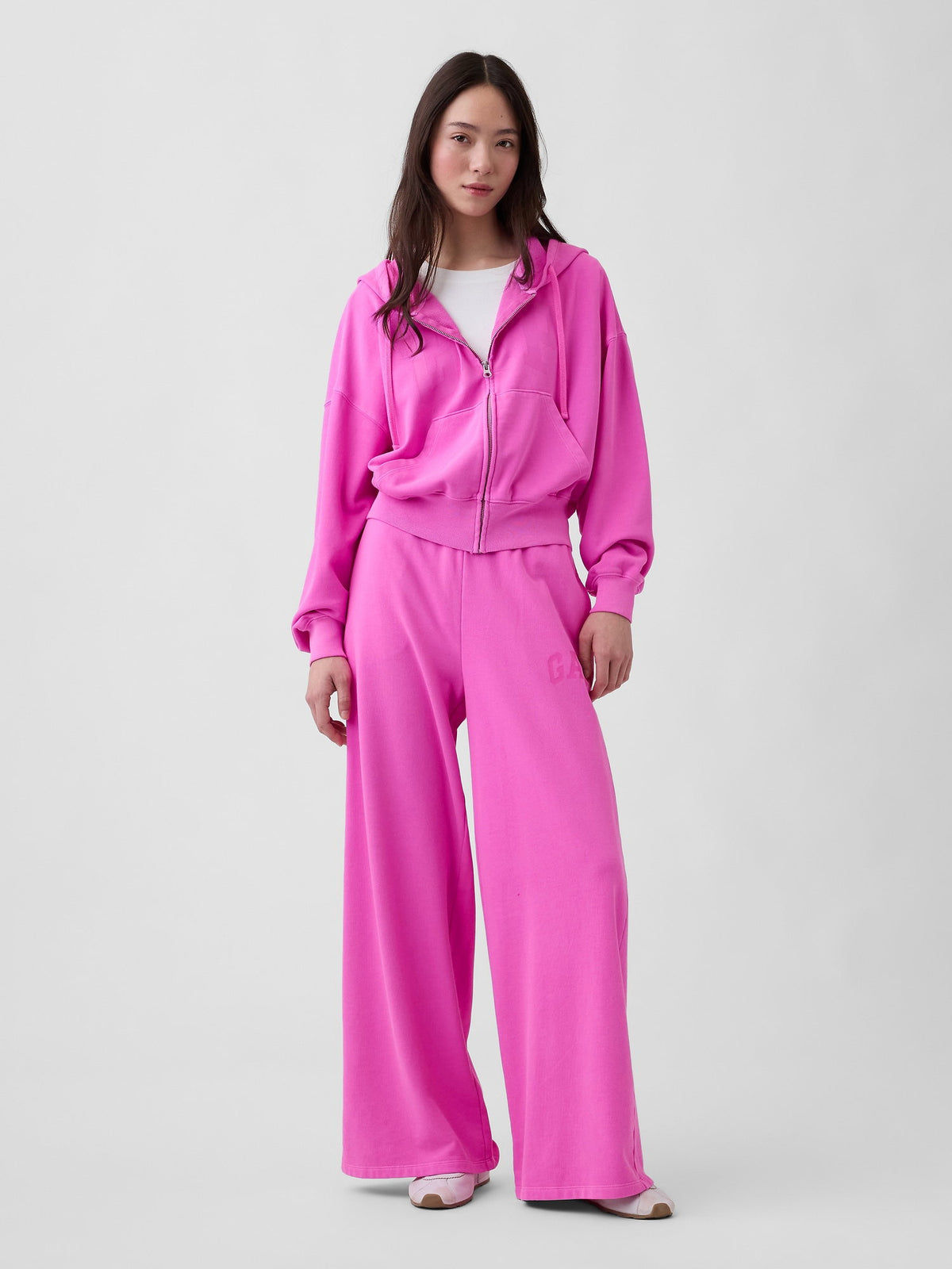Pembe Oversized Gap Logo Fransız Havlu Kumaş Fermuarlı Sweatshirt