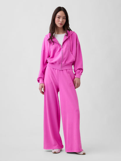 Pembe Oversized Gap Logo Fransız Havlu Kumaş Fermuarlı Sweatshirt