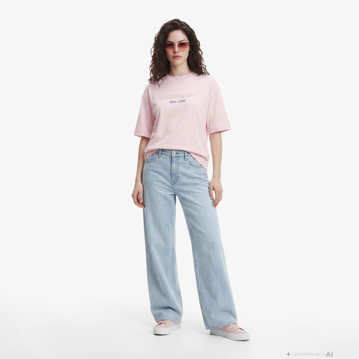 Calvin Klein Relaxed Sequin Logo Kadın Pembe T-shirt