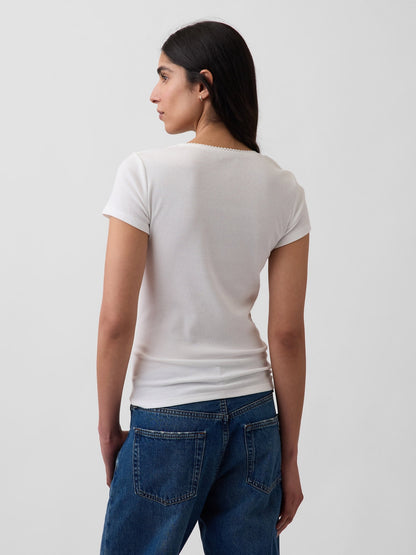 Beyaz Fitilli Gap Logo Scoopneck Üst