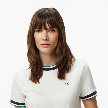 Calvin Klein Monogram Stripe Kadın Beyaz T-shirt