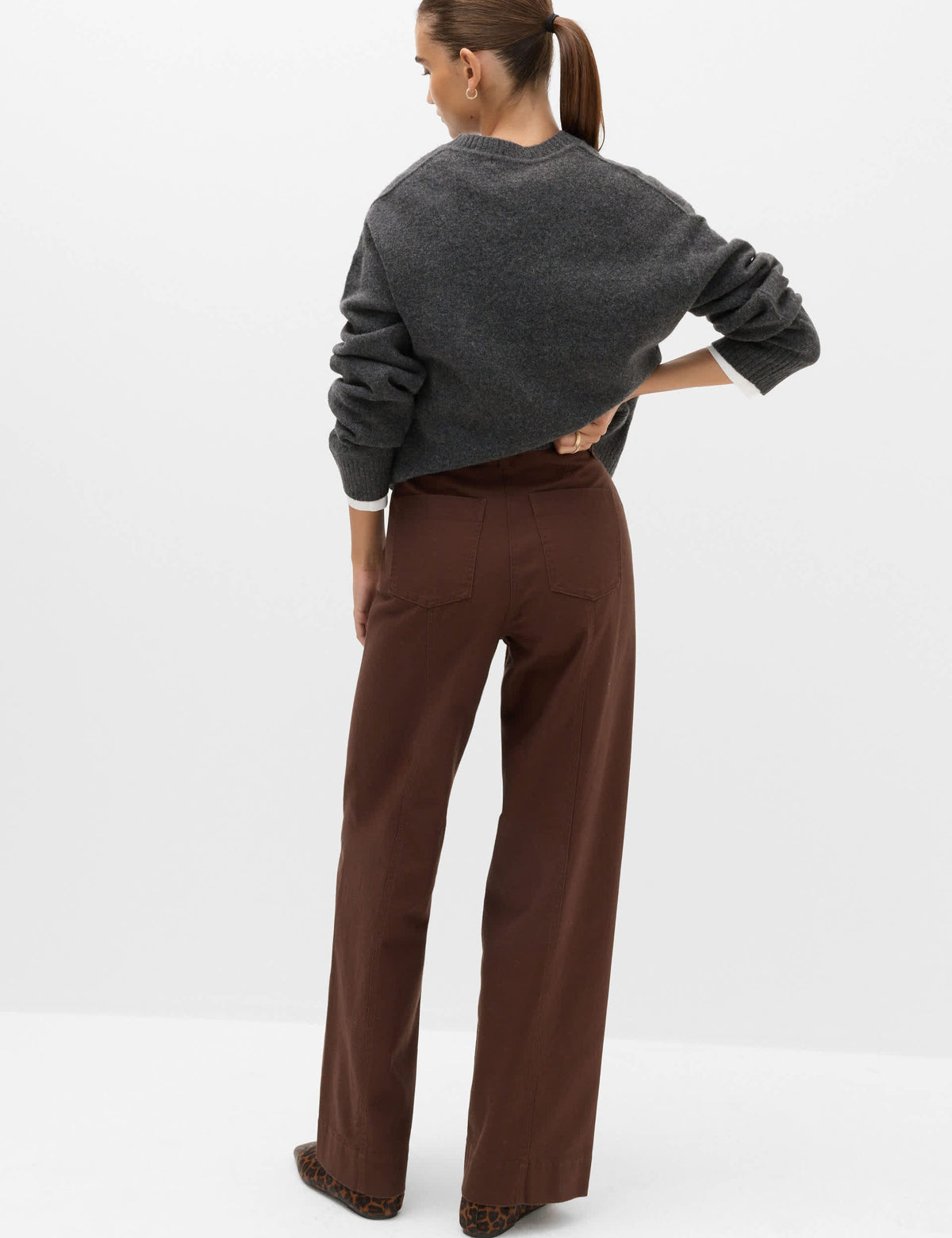 Saf Pamuklu Yüksek Bel Wide Leg Pantolon