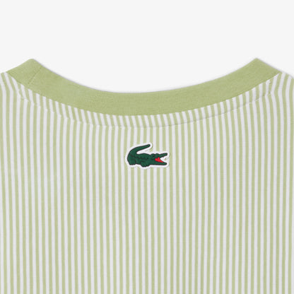 Lacoste Kadın Regular Fit Bisiklet Yaka Çizgili Yeşil T-shirt
