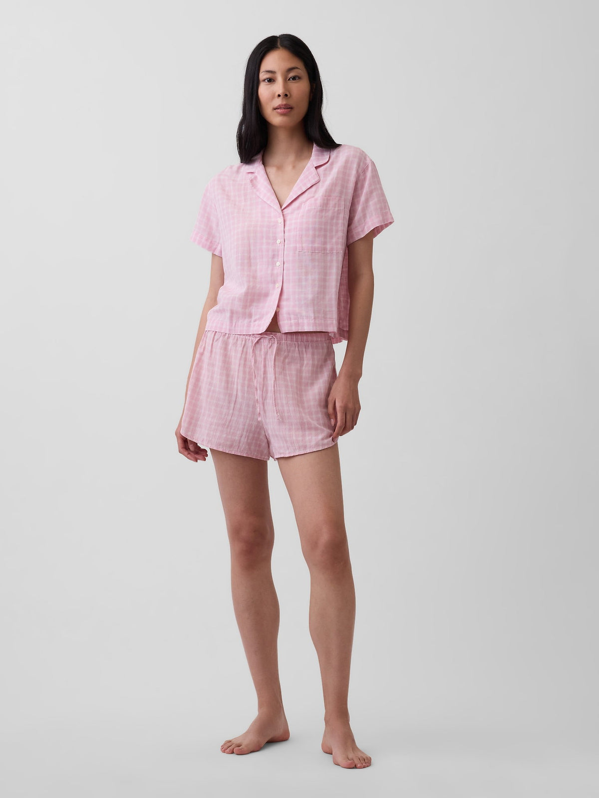 Pembe Crinkle Gauze Şort Pijama Altı