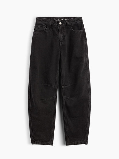 Siyah High Rise Barrel Jean Pantolon