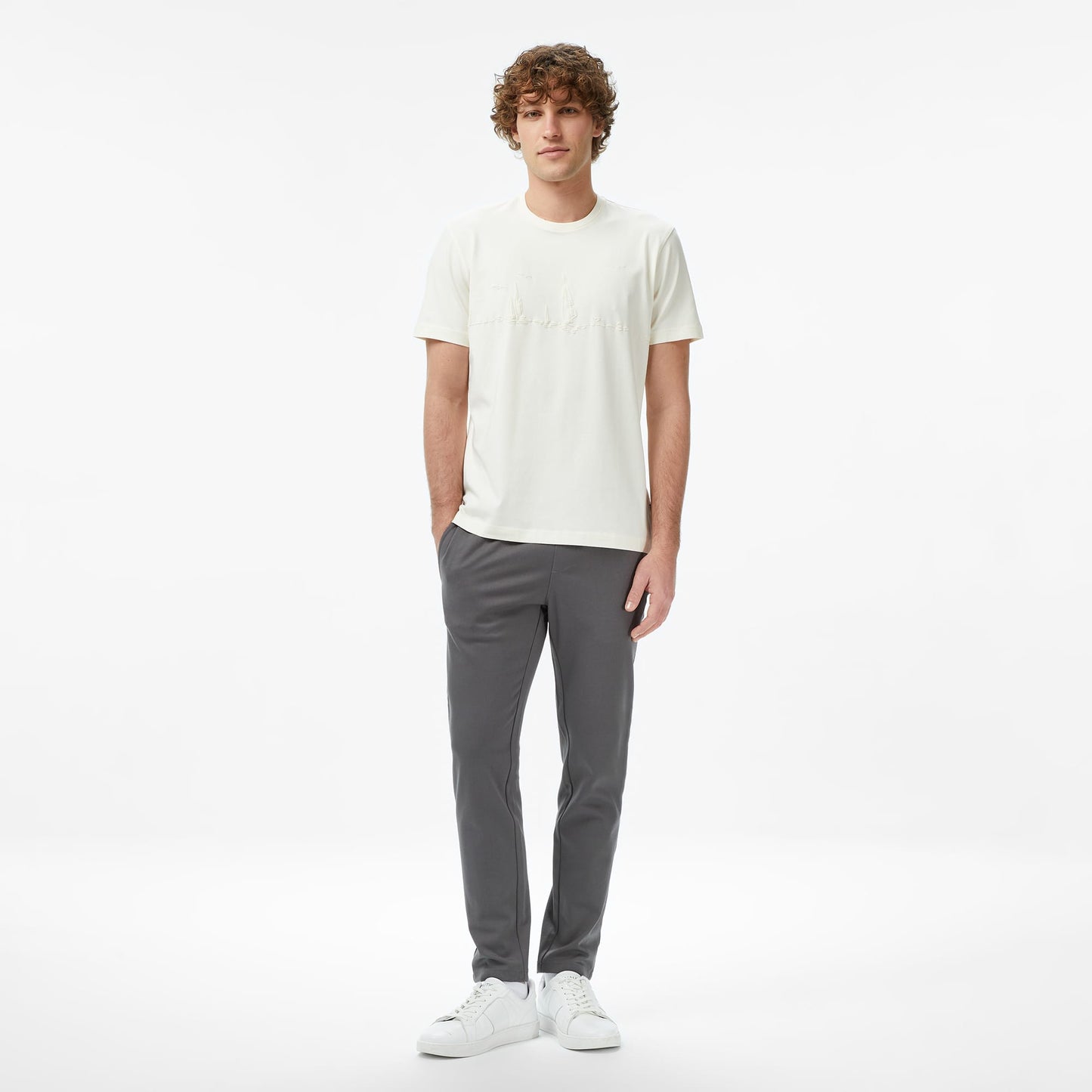 Nautica Erkek Krem Regular Fit Baskılı T-shirt