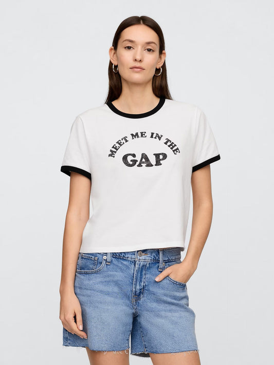 Kırık Beyaz Gap Logo Crop T-shirt