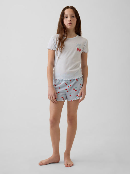 Mavi Recycle Fitilli Şort Pijama Takımı