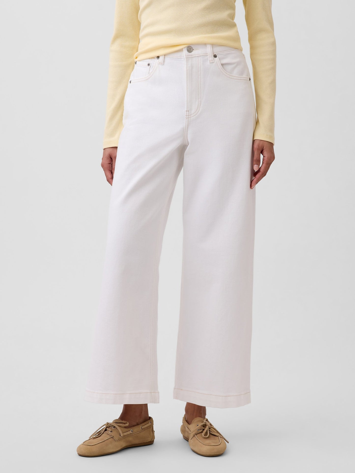 Beyaz High Rise Stride Wide-leg Ankle Jean Pantolon