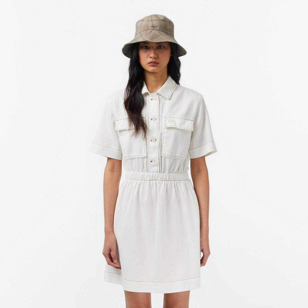 Lacoste Kadın Flare Fit Kısa Kollu Krem Elbise