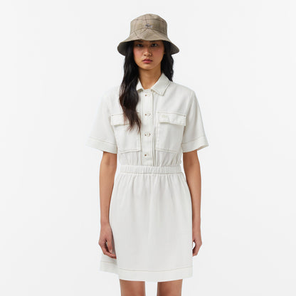 Lacoste Kadın Flare Fit Kısa Kollu Krem Elbise