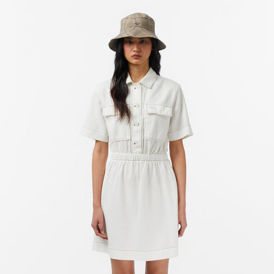 Lacoste Kadın Flare Fit Kısa Kollu Krem Elbise
