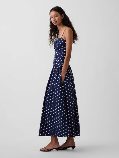 Beyaz Poplin Drop-waist Maxi Elbise