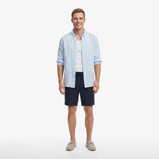 Nautica Erkek Lacivert Regular Fit Çizgili Keten Şort