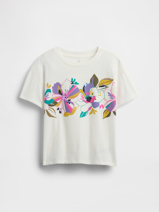Çiçek Desenli Jersey T-shirt