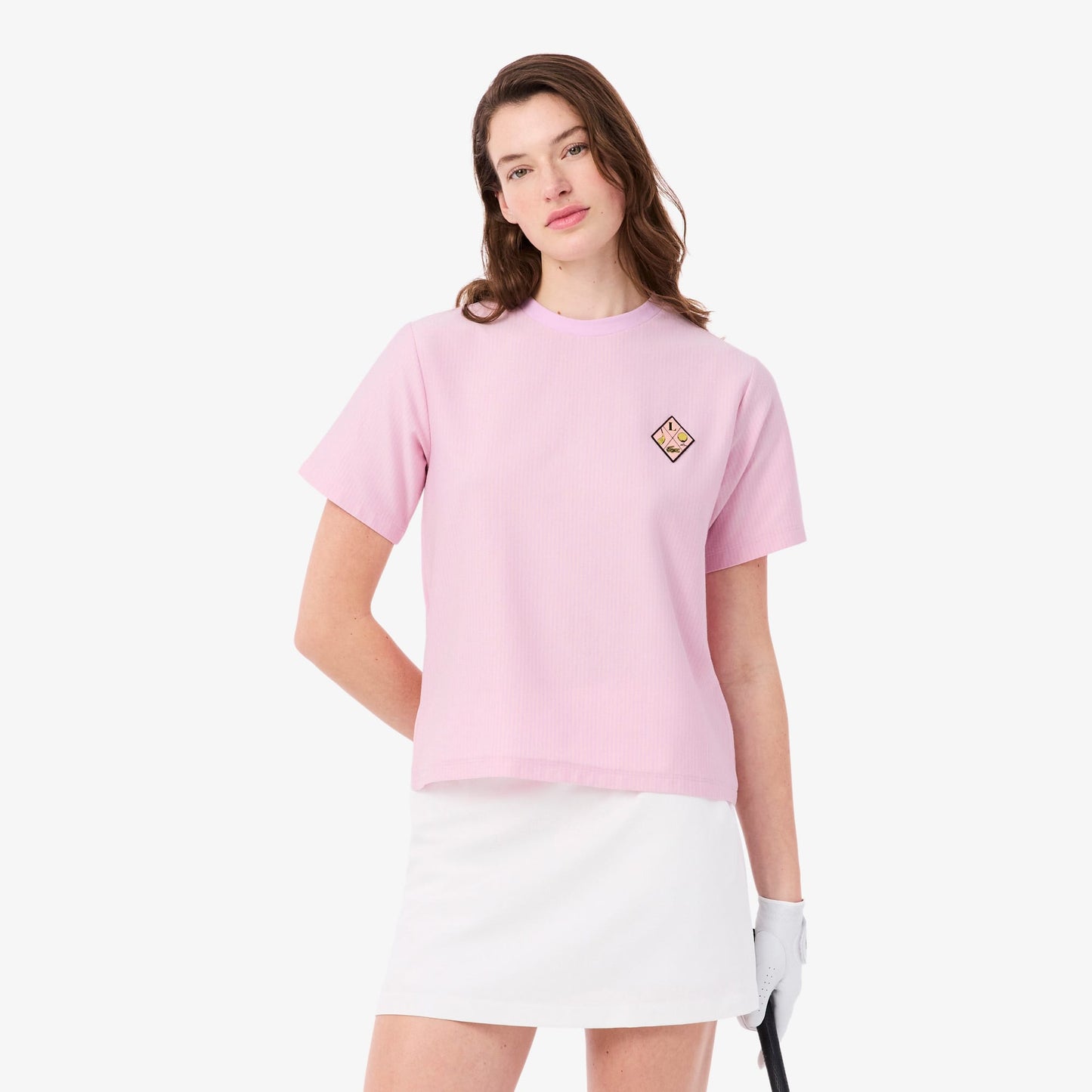 Lacoste Kadın Regular Fit Bisiklet Yaka Çizgili Pembe T-shirt