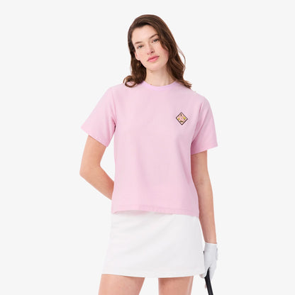 Lacoste Kadın Regular Fit Bisiklet Yaka Çizgili Pembe T-shirt