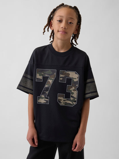 Siyah Mesh Oversized Grafik Jersey T-shirt