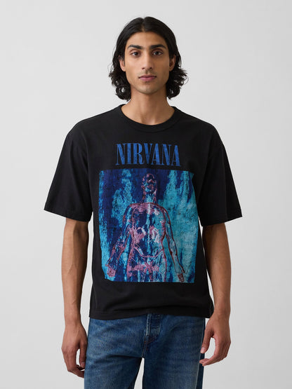 Siyah Nirvana Heavyweight Crop Grafik Baskılı T-shirt