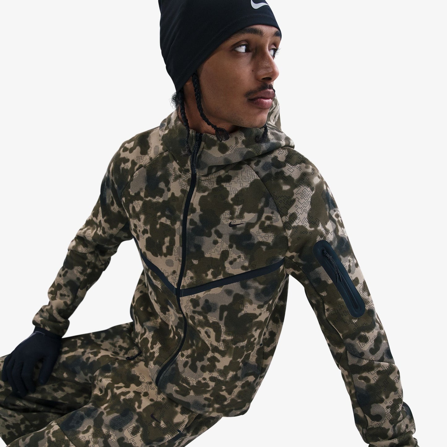 Nike Tech Fleece Kamuflaj Desenli Windrunner Erkek Kahverengi Ceket