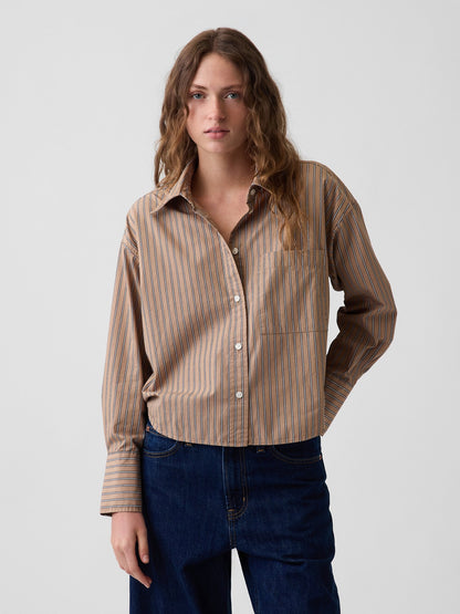 Beyaz Organik Pamuk Poplin Oversized Crop Gömlek