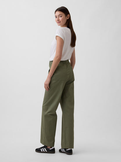 Haki High Rise Baskılı Easy Wide-leg Khaki Pantolon