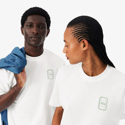 Lacoste Unisex Classic Fit Bisiklet Yaka Baskılı Beyaz T-shirt
