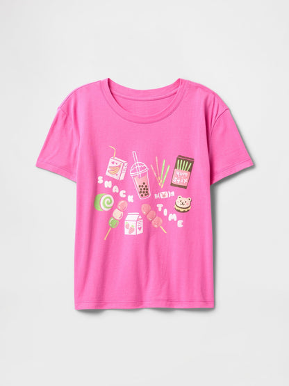 Pembe Grafik Baskılı T-shirt