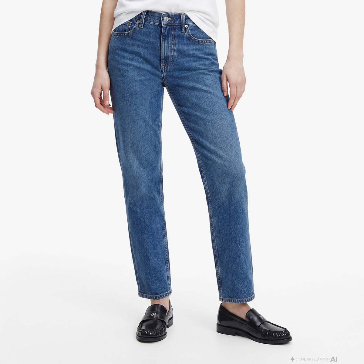 Calvin Klein High Rise Straight Stanton Kadın Mavi Jean