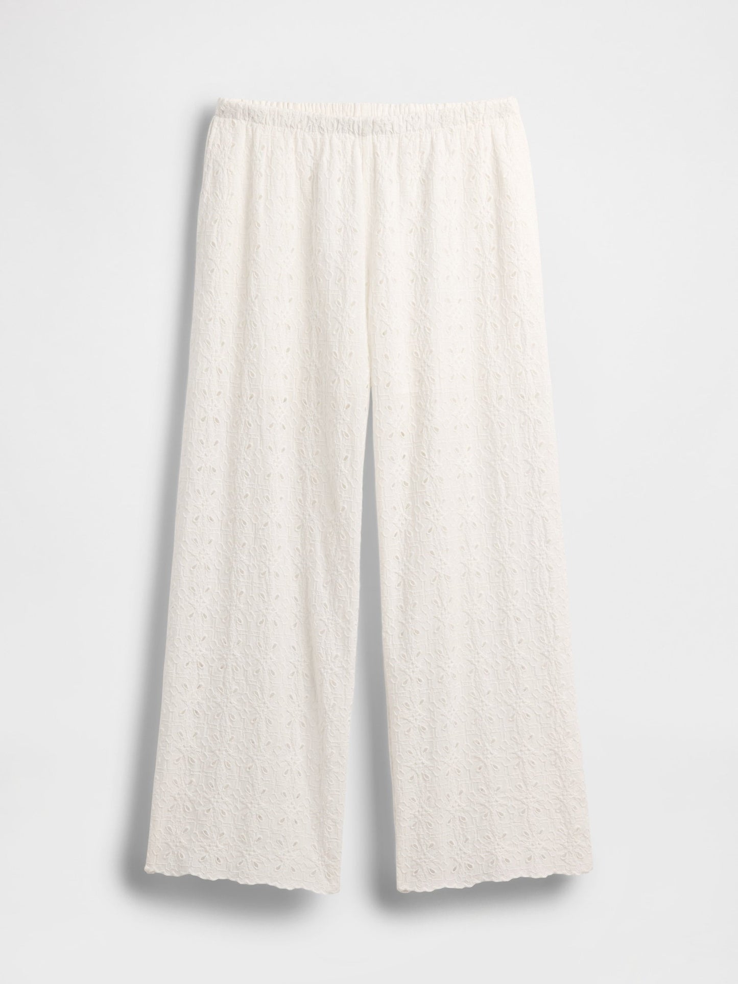 Beyaz Mid Rise Eyelet Kolay Wide-leg Pantolon