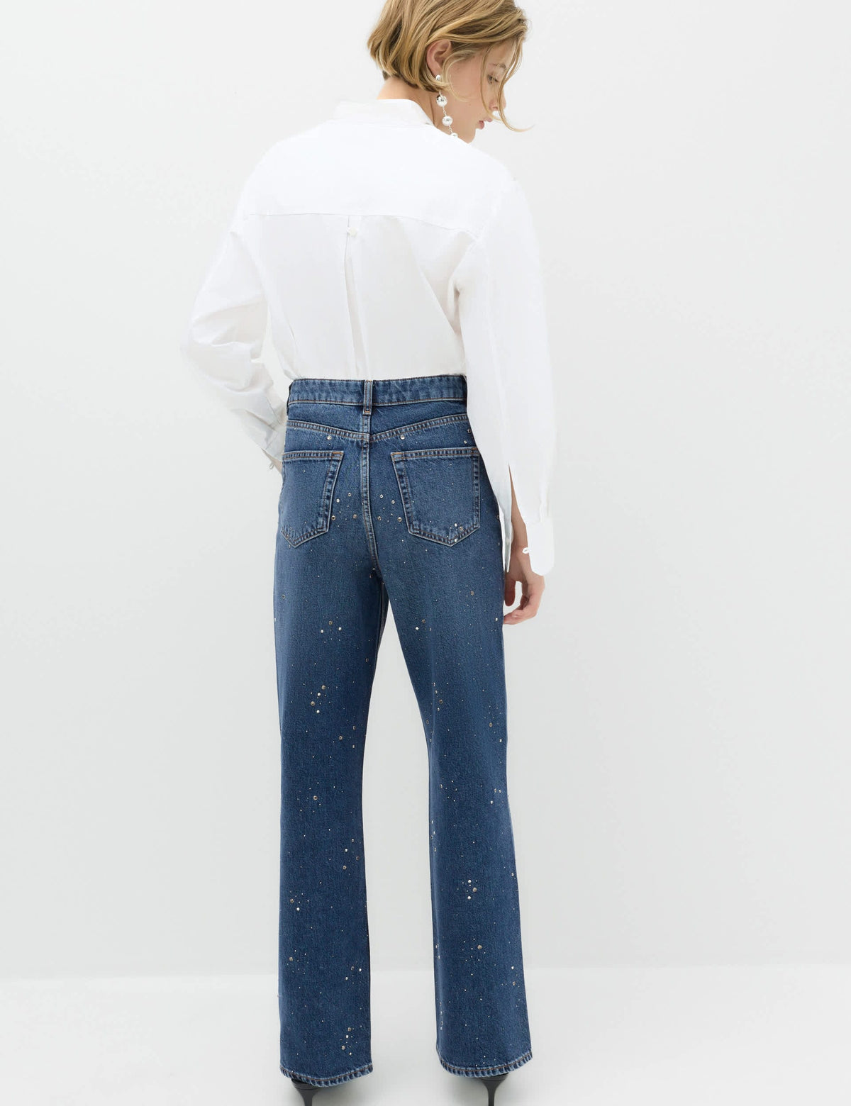 Işleme Detaylı Straight Leg Jean Pantolon