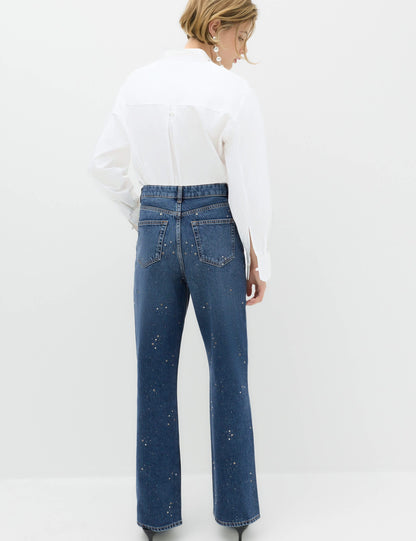 Işleme Detaylı Straight Leg Jean Pantolon