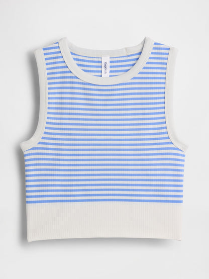 Açık Mavi Fitilli Seamless Crop Kolsuz Üst