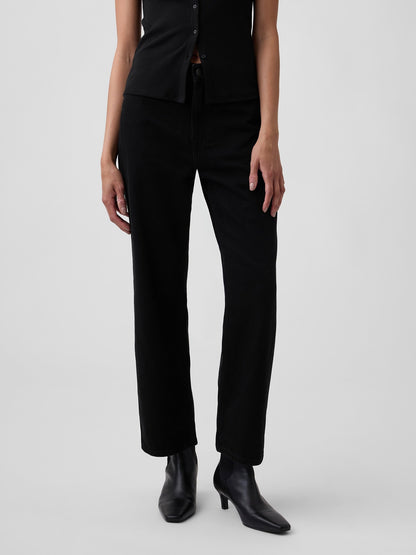 Siyah Low Slung Supersoft Relaxed Straight Crop Jean Pantolon