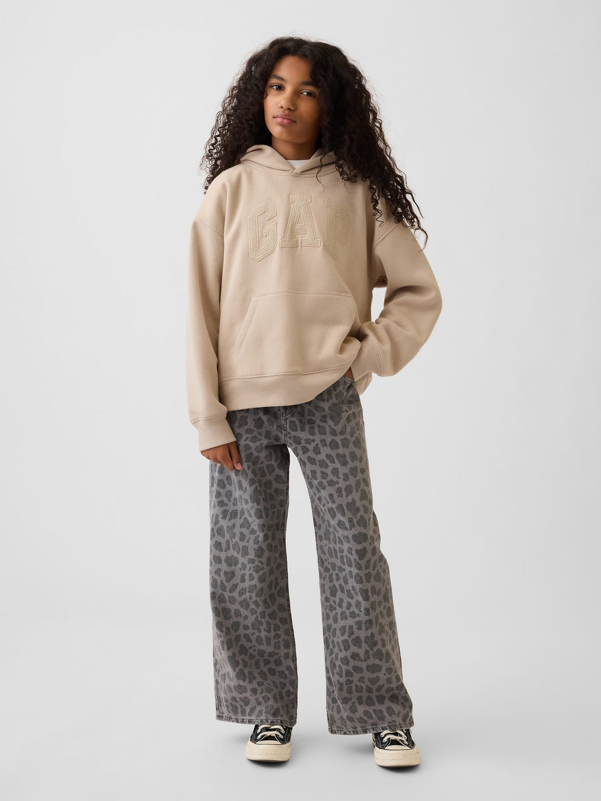 Gri Low Rise Stride Leopar Wide-leg Jean Pantolon