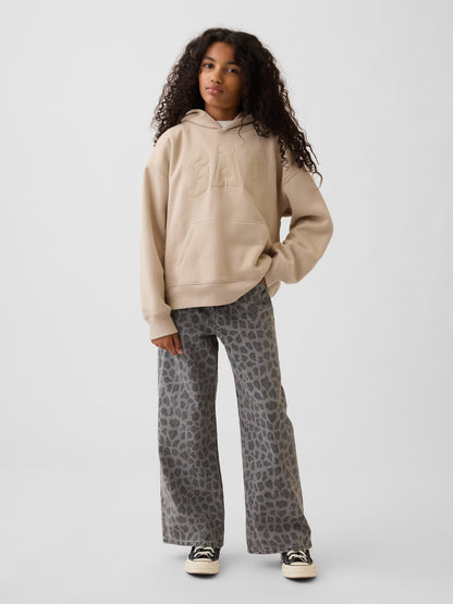 Gri Low Rise Stride Leopar Wide-leg Jean Pantolon