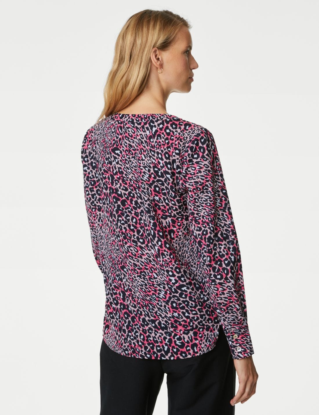 Desenli V Yaka Popover Bluz