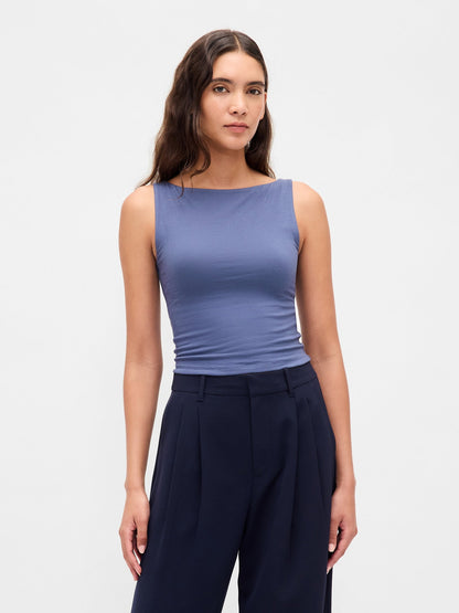 Mavi Closeknit Jersey Botneck Kısa Kolsuz Üst