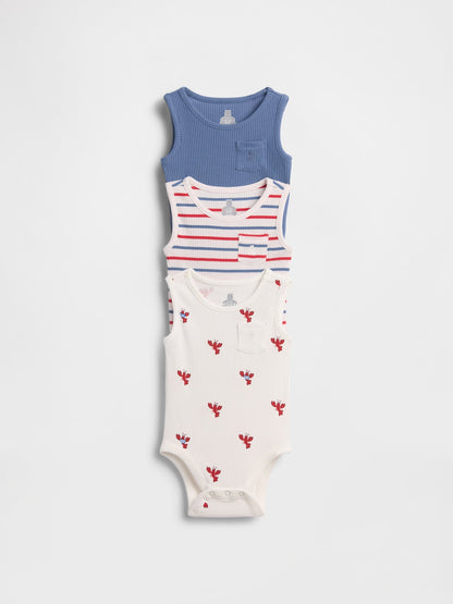 Çok Renkli First Favorites Tinyrib Cepli Kolsuz Bodysuit (3’lü)