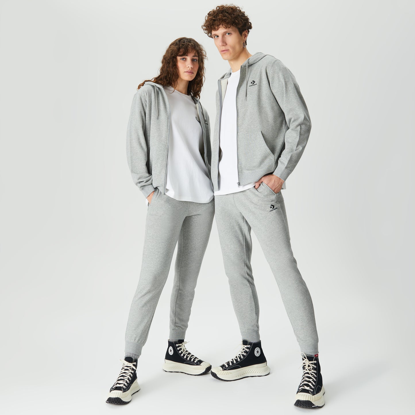 Converse Go-to Embroidered Star Chevron Standard Fit Full-zip Unisex Gri Kapüşonlu Eşofman Üstü
