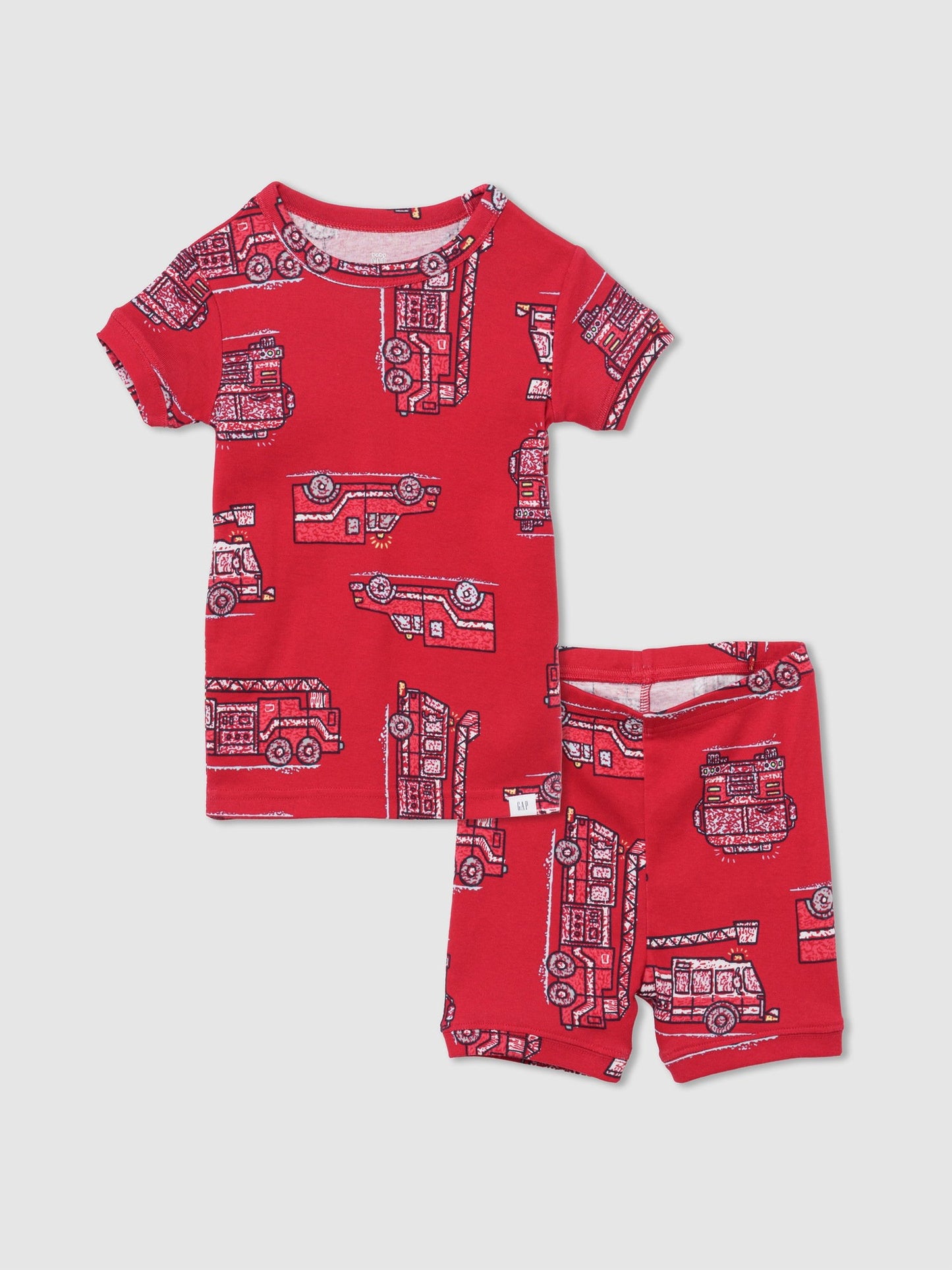 Kırmızı Organik Brushed Pamuk Itfaiye Aracı Şort Pijama Seti