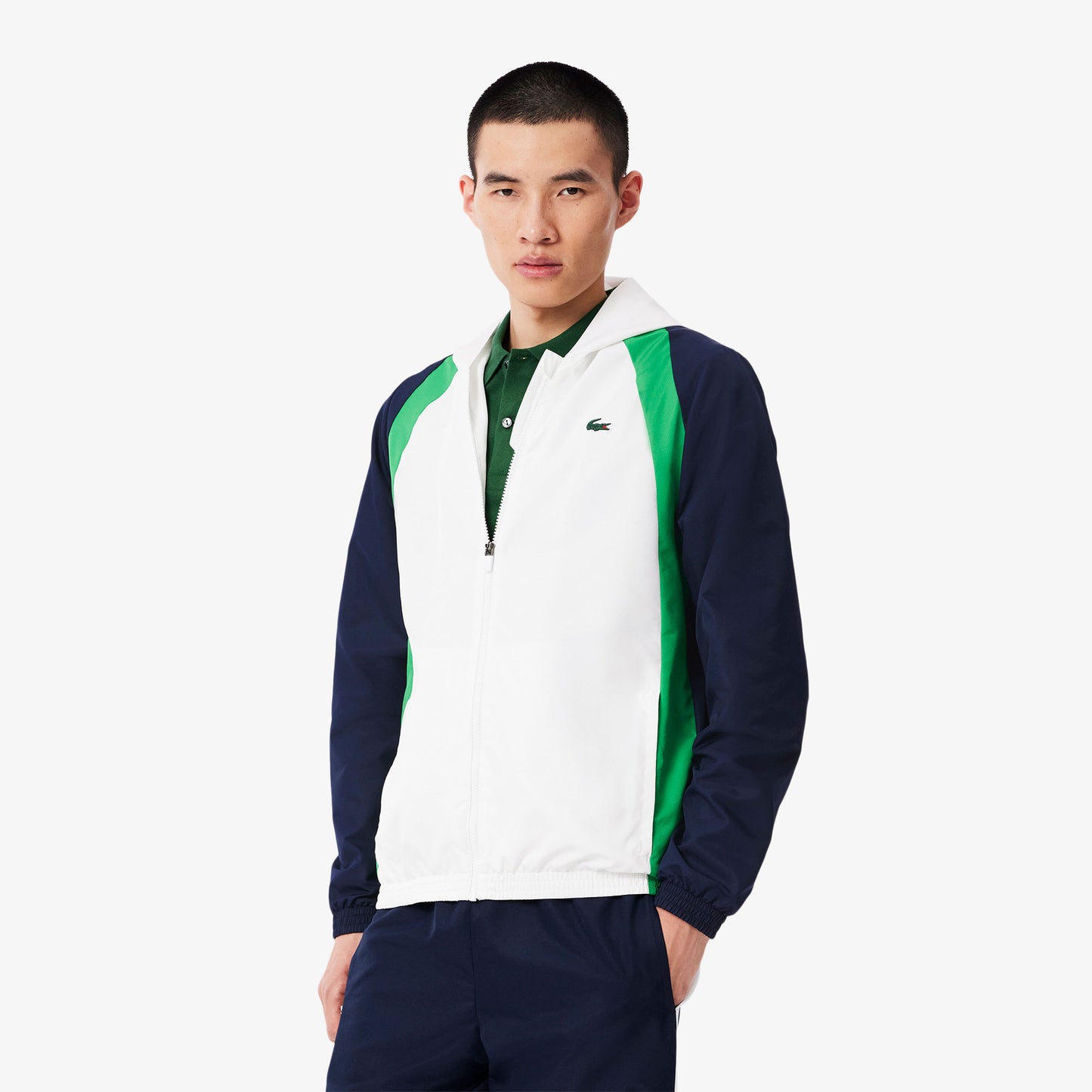 Lacoste Erkek Regular Fit Kapüşonlu Renk Bloklu Beyaz Eşofman Takımı