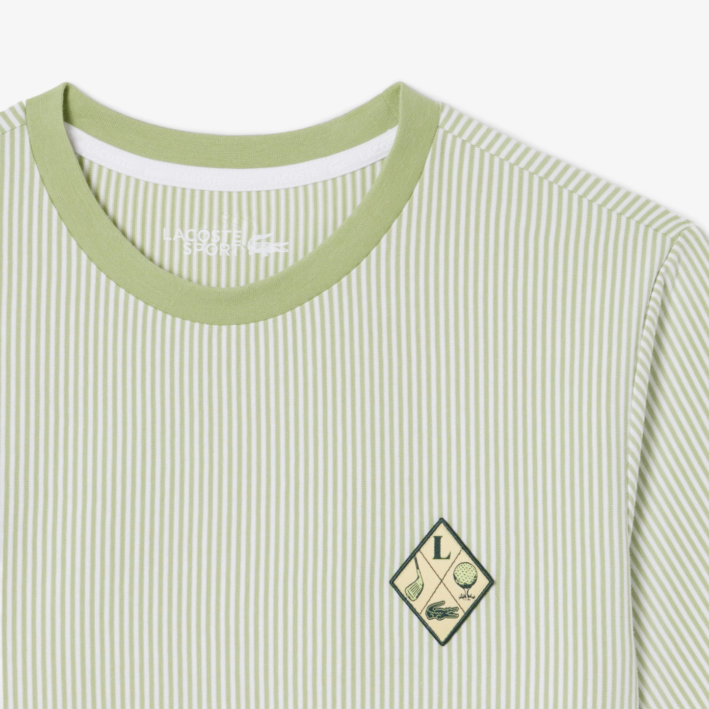 Lacoste Kadın Regular Fit Bisiklet Yaka Çizgili Yeşil T-shirt
