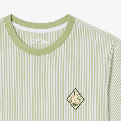 Lacoste Kadın Regular Fit Bisiklet Yaka Çizgili Yeşil T-shirt