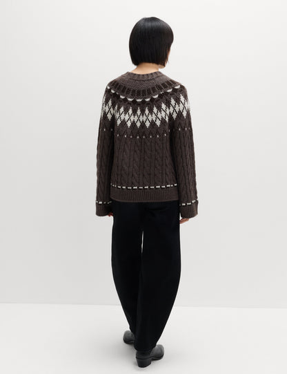 Fair Isle Desenli Örgü Yuvarlak Yaka Triko Kazak