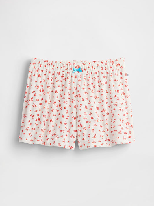 Çiçek Desenli Çocuk Geri Dönüştürülmüş Fitilli Pijama Şortları